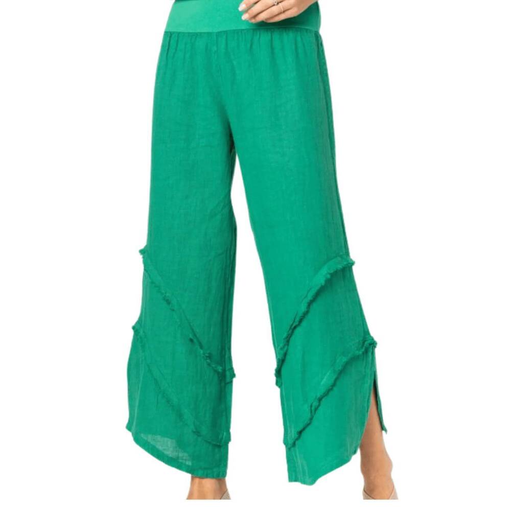 NEW PURO LINO ravello linen capri pants in emerald green